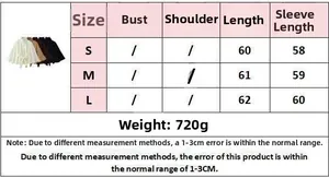 Size chart for women's fashionable cape coat with belt including detailed measurements