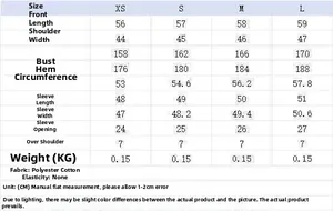 Tableau des tailles pour chemisier en mousseline ethnique avec mesures du XS au L