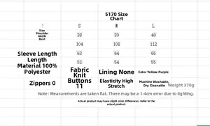 Size chart for stripe colorblock knit jacket showing dimensions for S M and L sizes