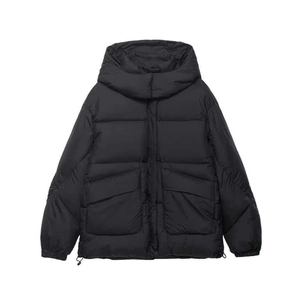 Women Casual Hooded Puffer Coat Loose Fit Quilted Winter Bread Jacket Warm Zipper Outerwear Minimalist Solid Black Parka