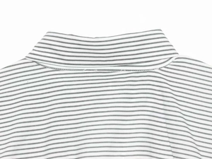 Detailed view of the vertical striped lapel collar and casual lace-up shirt texture