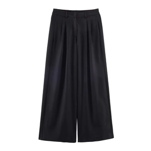 Classic black high-waisted wide-leg trousers with elegant pleats and suit fabric texture
