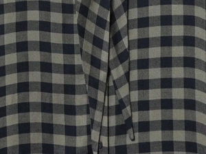 Detail of gingham check fabric with twill texture and button closure on shirt