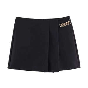Damen A-Linie Shorts Hohe Taille Polyester Mit Metallkette Falten Design Pendler Stil Elegante Hosen Für Den Alltag