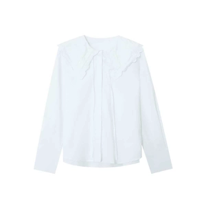 Chemise blanche élégante à manches longues avec col Claudine, broderie et dentelle