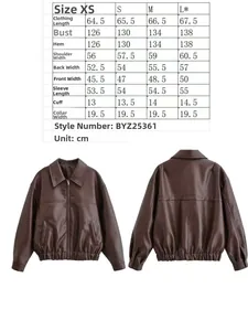 Tableau des tailles détaillé avec mesures pour la veste vintage ample en similicuir zippée