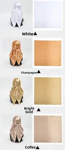 Detail view of 90cm satin square scarves in white, champagne, gold and brown colors