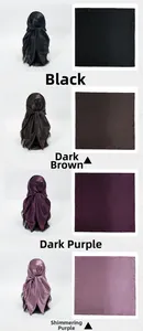 Detailed grid of 90cm satin square scarves in black, brown, and purple silky fabrics