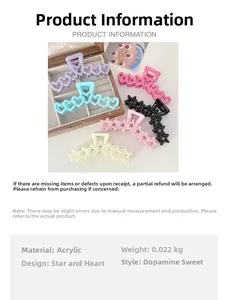Détails des pinces à cheveux en acrylique coloré en forme d'étoile et de cœur pastel