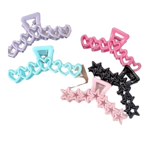Lot de 5 pinces à cheveux mates en forme d'étoile et de cœur en violet, bleu, rose et noir