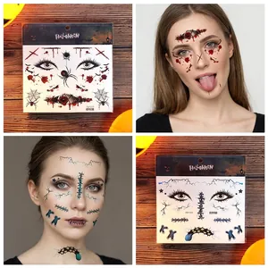 Halloween temporary face tattoo stickers featuring realistic bloody scars and stitches
