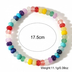 Rainbow semi-precious stone bead bracelet with colorful abacus beads, 17.5cm length