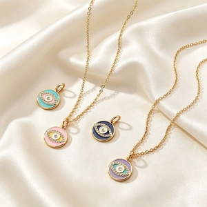 Round Evil Eye Charms Copper Enamel Zircon Pendants For Necklace Bracelet DIY Jewelry Making Findings Gold Plated