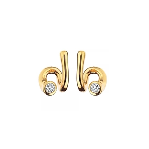 Elegant gold curved spiral stud earrings with sparkling round cubic zirconia accents