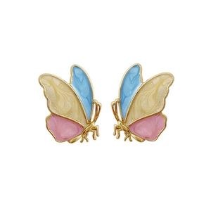 S925 silver needle butterfly earrings with colorful enamel finish in pastel tones