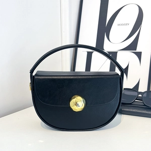 Women Modern PU Leather Half Moon Saddle Bag Gold Ball Buckle Handbag Crossbody Bag Adjustable Shoulder Strap Fashion Solid Color Purse