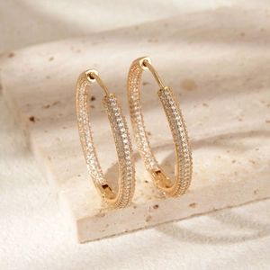 Elegant gold-plated hoop earrings featuring micro-pave sparkling cubic zirconia stones