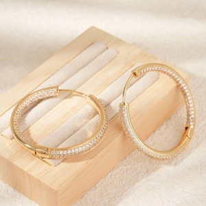 Elegant vintage minimalist gold plated hoop earrings with pave cubic zirconia stones