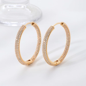 Elegant gold plated hoop earrings with micro-pave clear cubic zirconia stones