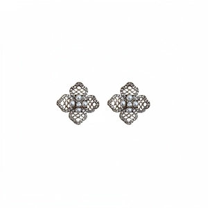 Exquisite 18K gold-plated flower stud earrings with pearls and micro-pave zircons