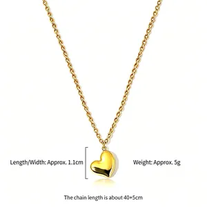 18k gold plated heart necklace with adjustable stainless steel chain for women