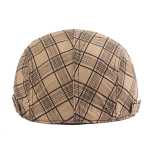 Plaid newsboy flat cap for men and women with adjustable buckles in khaki tartan style