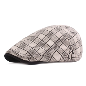 Breathable plaid ivy cap for men and women featuring a classic beige and black grid pattern