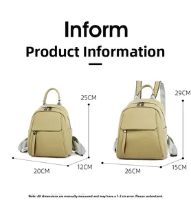 Size chart showing two dimensions for the green soft leather backpack with measurements