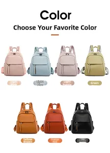 Multiple color options for soft leather backpack including pink, blue, and black