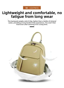 Detail of lightweight green faux leather backpack with pebble texture weighing 0.5kg