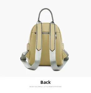 Back view of yellow soft leather backpack with adjustable straps and anti-theft zipper pocket