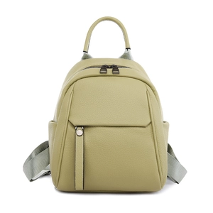 Olive green soft leather women's backpack with pebble texture for travel
