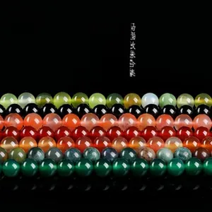 Detailed collection of natural agate round beads in vibrant multi-colored assorted sets