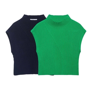 Débardeur En Tricot Côtelé À Col Montant Pour Femmes Gilet Pull Sans Manches Décontracté Coupe Ajustée Couleur Unie