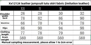 Tableau des tailles pour robe combinaison sans manches en similicuir avec dimensions