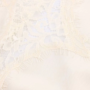 Gros plan sur la dentelle florale beige avec bordure délicate en cils de soie