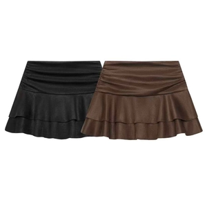 Mini-jupe d'Été à Volants pour Femmes Taille Moyenne Froncée Jupe Courte à Étages pour le Quotidien