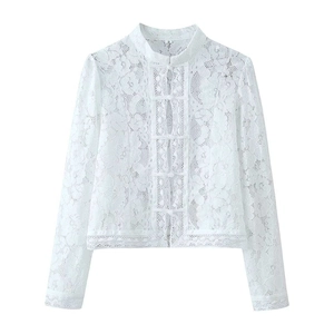 White floral lace long sleeve top with traditional Chinese frog button closure