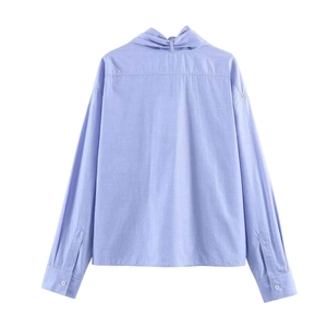 Classic light blue long sleeve shirt for women featuring a stylish twisted back collar