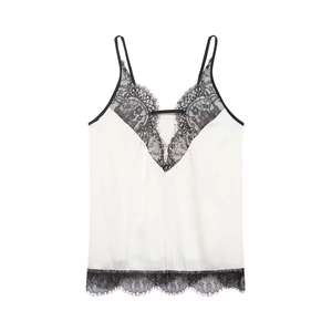 Weißes Satin-Unterhemd mit schwarzer Spitze und verstellbaren Trägern für Damen