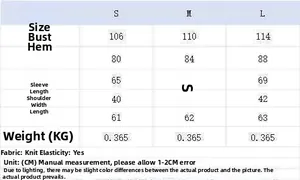 Detailed size guide table for women knit cardigan showing chest and length measurements