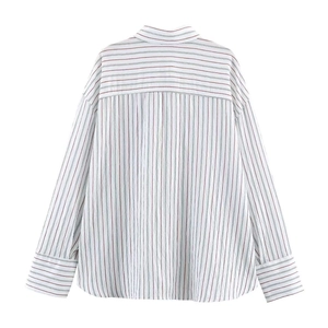 Relaxed fit striped poplin long sleeve shirt with horizontal yoke detail back view