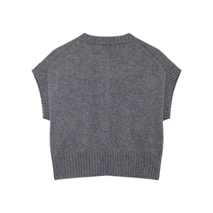 Deep grey knit vest for women featuring premium wool texture and ribbed back details