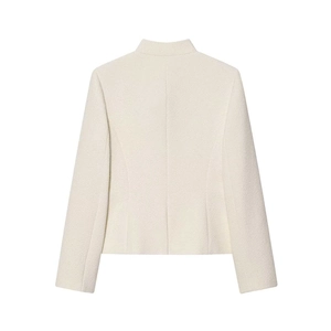 Ivory long sleeve jacket with stand collar and slim fit back silhouette for women
