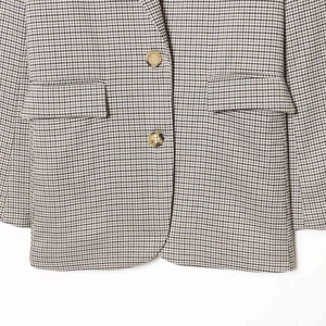 Vintage brown houndstooth oversized blazer jacket for women with double button and flap pockets