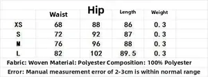Size chart for women's leather-look skirt with waist, hip, and length measurements