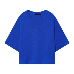 Pull en maille bleu roi à manches courtes avec col rond et coupe décontractée pour femme