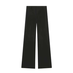 Minimalist high waist black wide leg trousers with professional straight cut and zip fly