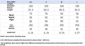 Size chart for pleated waist black maxi dress in star cotton with detailed measurements