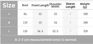 Size guide for wool vest with bust and length measurements in centimeters